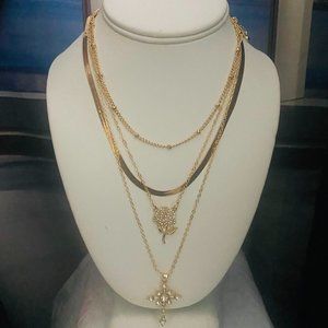 NEW | gold chain layered necklace with Cross and Flower pendant